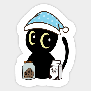 Funny black cat is having a midnight snack Sticker